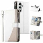 For Samsung Galaxy S25 FE 5G Stitching Multi-card Zipper Wallet Leather Phone Case with Short Strap(White) - 1