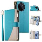 For Realme 11 4G Stitching Multi-card Zipper Wallet Leather Phone Case with Short Strap(Blue) - 1