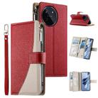 For Realme 11 4G Stitching Multi-card Zipper Wallet Leather Phone Case with Short Strap(Red) - 1