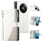For Realme 12 5G / 12x 5G / C65 5G Stitching Multi-card Zipper Wallet Leather Phone Case with Short Strap(White) - 1
