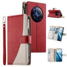 For Realme 12 Pro / 12 Pro+ Stitching Multi-card Zipper Wallet Leather Phone Case with Short Strap(Red) - 1