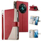 For Realme 13 4G / 12 4G / 12+ 5G / Narzo 70 Stitching Multi-card Zipper Wallet Leather Phone Case with Short Strap(Red) - 1