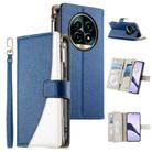 For Realme 13 Pro / 13 Pro+ Stitching Multi-card Zipper Wallet Leather Phone Case with Short Strap(Dark Blue) - 1