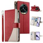 For Realme 13 Pro / 13 Pro+ Stitching Multi-card Zipper Wallet Leather Phone Case with Short Strap(Red) - 1