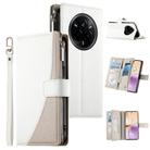 For Realme 14 Pro Stitching Multi-card Zipper Wallet Leather Phone Case with Short Strap(White) - 1
