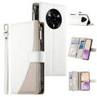 For Realme 14 Pro+ Stitching Multi-card Zipper Wallet Leather Phone Case with Short Strap(White) - 1