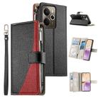 For Realme 14 / Realme P3 5G Stitching Multi-card Zipper Wallet Leather Phone Case with Short Strap(Black) - 1