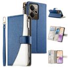 For Realme 14 / Realme P3 5G Stitching Multi-card Zipper Wallet Leather Phone Case with Short Strap(Dark Blue) - 1