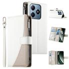 For Realme C63 4G / C61 4G Global / India Stitching Multi-card Zipper Wallet Leather Phone Case with Short Strap(White) - 1