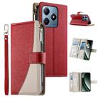 For Realme C63 4G / C61 4G Global / India Stitching Multi-card Zipper Wallet Leather Phone Case with Short Strap(Red) - 1