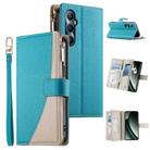 For Realme C65 4G Global Stitching Multi-card Zipper Wallet Leather Phone Case with Short Strap(Blue) - 1