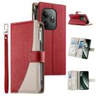For Realme GT 6 / GT Neo6 / GT Neo6 SE Stitching Multi-card Zipper Wallet Leather Phone Case with Short Strap(Red) - 1