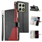 For Xiaomi 14T Stitching Multi-card Zipper Wallet Leather Phone Case with Short Strap(Black) - 1
