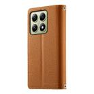 For Xiaomi 14T Stitching Multi-card Zipper Wallet Leather Phone Case with Short Strap(Brown) - 3