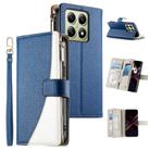 For Xiaomi 14T Stitching Multi-card Zipper Wallet Leather Phone Case with Short Strap(Dark Blue) - 1