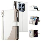 For Xiaomi 14T Pro Stitching Multi-card Zipper Wallet Leather Phone Case with Short Strap(White) - 1