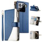 For Xiaomi 15 Pro Stitching Multi-card Zipper Wallet Leather Phone Case with Short Strap(Dark Blue) - 1