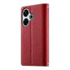 For Redmi 13 4G / 5G / Xiaomi Poco M6 4G Stitching Multi-card Zipper Wallet Leather Phone Case with Short Strap(Red) - 3