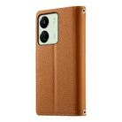For Redmi 13C 4G / 5G / 13R / Xiaomi Poco C65 Stitching Multi-card Zipper Wallet Leather Phone Case with Short Strap(Brown) - 3
