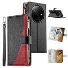 For Redmi A3 / Xiaomi Poco C61 Stitching Multi-card Zipper Wallet Leather Phone Case with Short Strap(Black) - 1