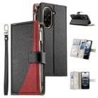 For Redmi A5 4G 171.7mm / Xiaomi Poco C71 Stitching Multi-card Zipper Wallet Leather Phone Case with Short Strap(Black) - 1