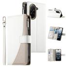 For Redmi A5 4G 171.7mm / Xiaomi Poco C71 Stitching Multi-card Zipper Wallet Leather Phone Case with Short Strap(White) - 1