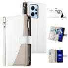 For Redmi Note 12 4G Global / Note 12R Pro Stitching Multi-card Zipper Wallet Leather Phone Case with Short Strap(White) - 1