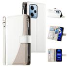 For Redmi Note 12 Pro 5G Global Stitching Multi-card Zipper Wallet Leather Phone Case with Short Strap(White) - 1