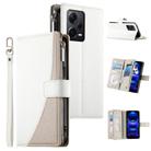 For Redmi Note12 Pro+ Global / Note12 Explorer Stitching Multi-card Zipper Wallet Leather Phone Case with Short Strap(White) - 1