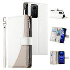 For Redmi Note 12S 4G / Note 11 4G Global Stitching Multi-card Zipper Wallet Leather Phone Case with Short Strap(White) - 1