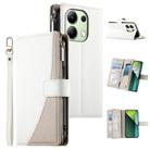 For Redmi Note 13 4G Global Stitching Multi-card Zipper Wallet Leather Phone Case with Short Strap(White) - 1