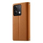 For Redmi Note 13 5G Global Stitching Multi-card Zipper Wallet Leather Phone Case with Short Strap(Brown) - 3