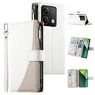 For Redmi Note 13 5G Global Stitching Multi-card Zipper Wallet Leather Phone Case with Short Strap(White) - 1