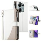 For Redmi Note 13 Pro 4G / Poco M6 Pro Stitching Multi-card Zipper Wallet Leather Phone Case with Short Strap(White) - 1