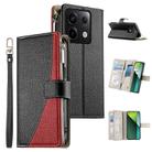 For Redmi Note 13 Pro / Xiaomi Poco X6 Stitching Multi-card Zipper Wallet Leather Phone Case with Short Strap(Black) - 1