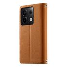 For Redmi Note 13 Pro / Xiaomi Poco X6 Stitching Multi-card Zipper Wallet Leather Phone Case with Short Strap(Brown) - 3