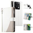 For Redmi Note 13 Pro / Xiaomi Poco X6 Stitching Multi-card Zipper Wallet Leather Phone Case with Short Strap(White) - 1