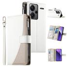 For Redmi Note 13 Pro+ Global Stitching Multi-card Zipper Wallet Leather Phone Case with Short Strap(White) - 1