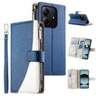 For Redmi Note 14 5G Global Stitching Multi-card Zipper Wallet Leather Phone Case with Short Strap(Dark Blue) - 1