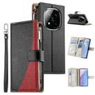 For Redmi Note 14 Pro 4G Stitching Multi-card Zipper Wallet Leather Phone Case with Short Strap(Black) - 1
