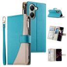 For Redmi Turbo 4 / Xiaomi Poco X7 Pro Stitching Multi-card Zipper Wallet Leather Phone Case with Short Strap(Blue) - 1