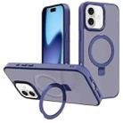 For iPhone 17 Kalebol Metal Lens Frame MagSafe Holder Frosted PC Phone Case(Navy Blue) - 1