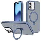For iPhone 17 Kalebol Metal Lens Frame MagSafe Holder Frosted PC Phone Case(Sierra Blue) - 1