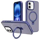 For iPhone 16 Kalebol Metal Lens Frame MagSafe Holder Frosted PC Phone Case(Navy Blue) - 1