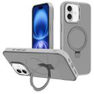 For iPhone 16 Kalebol Metal Lens Frame MagSafe Holder Frosted PC Phone Case(Grey) - 1