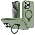 For iPhone 15 Pro Kalebol Metal Lens Frame MagSafe Holder Frosted PC Phone Case(Dark Green) - 1