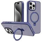 For iPhone 15 Pro Kalebol Metal Lens Frame MagSafe Holder Frosted PC Phone Case(Navy Blue) - 1