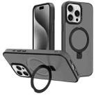 For iPhone 15 Pro Kalebol Metal Lens Frame MagSafe Holder Frosted PC Phone Case(Black) - 1