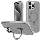 For iPhone 15 Pro Kalebol Metal Lens Frame MagSafe Holder Frosted PC Phone Case(Grey) - 1