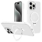 For iPhone 15 Pro Kalebol Metal Lens Frame MagSafe Holder Frosted PC Phone Case(Frosted White) - 1